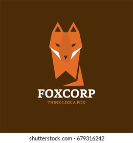 Vector trendy minimalistic red Polygonic sitting fox logo in flat style on white background