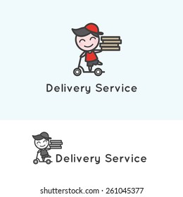 Vector trendy minimalistic young delivery boy character. Delivery logotype. 