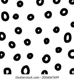 Vector trendy modern brush oval pattern. Monochrome messy ink illustration. Hand drawn artistic circle pattern. Great for print, wrapping paper, wallpaper, invitation card