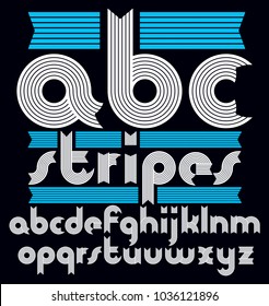 Vector trendy modern lowercase alphabet letters collection. Classic bold rounded type font, script from a to z can be used for logo creation. Made with stripy decoration.