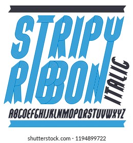 Vector trendy modern uppercase alphabet letters collection. Classic bold italic condensed type font, script from a to z can be used for logo creation. Created using geometric stripes.