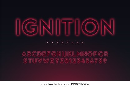 Vector trendy neon light or eclipse style glowing font design, alphabet, typeface, letters and numbers.