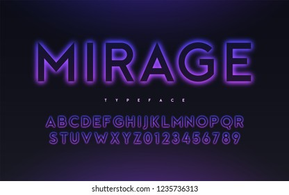 Vector trendy neon light or eclipse style glowing font design, alphabet, typeface, letters and numbers. Swatch color control