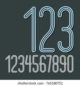 Vector  trendy numbers collection. Retro condensed numerals from 0 to 9 best for use in poster creation. Created using geometric triple stripes.