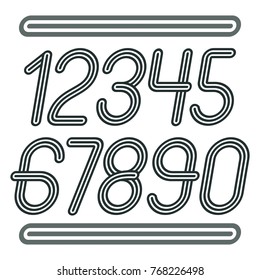 Vector  trendy numbers collection. Retro italic numerals from 0 to 9 best for use in poster creation. Created using geometric triple stripes.