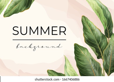 Vector trendy palm leaves frame background with place for text. Summer eco tropical design. Backdrop template for invitation, card, poster, web