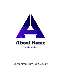 Vector trendy polygonal minimalistic negative space interior design logo. A letter home goods logotype.
