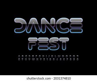 Afiche de moda vectorial Dance Fest. Fuente futurista premium. Letras y números de alfabeto brillante