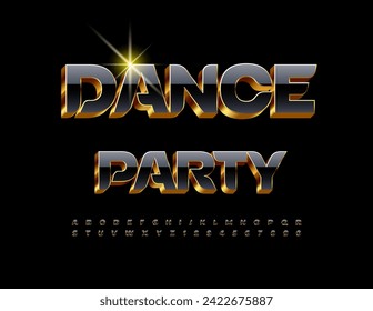 Vector trendy poster Dance Party. Modern Gold and Black Font. Stylish Alphabet Letters and Numbers.