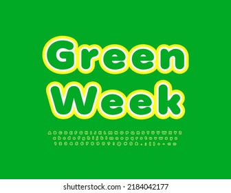 Vector trendy poster Green Week. Creative Bight Font. Artistic Alphabet Letters and Numbers set