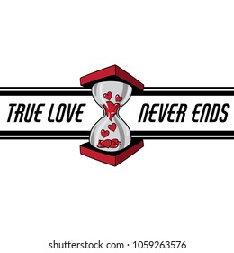 Vector trendy poster with hand drawn illustration of hourglass with hearts. Template for card ,banner, print for t-shirt. 