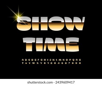 Vector trendy Poster Show Time. Unique Gold Font. Chic Modern Alphabet Letters and Numbers set.