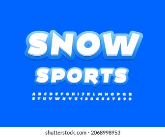 Vector trendy Poster Snow Sports. Modern White 3D Font. Artistic Alphabet Letters and Numbers set