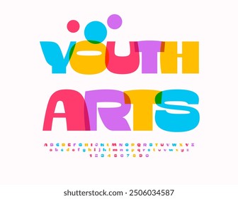 Vector trendy poster Youth Arts with colorful Font. Creative set of Alphabet Letters and Numbers