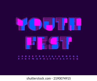 Vector trendy poster Youth Fest. Avangard style Font. Creative bright Alphabet Letters and Numbers set