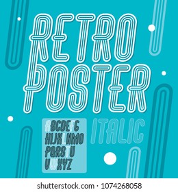 Vector trendy retro uppercase alphabet letters collection. Disco italic thin, narrow type font, script from a to z can be used for logo creation. Made with triple stripy decoration.