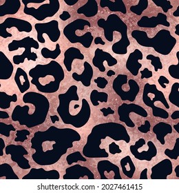 Vector trendy rose gold leopard spot abstract seamless pattern. Wild animal cheetah skin pink metallic foil texture for fashion print design, cover, wrapping, digital paper, wallpaper, background.