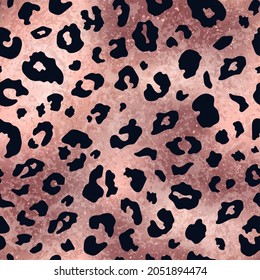 Vector trendy rose gold leopard spot shiny seamless pattern. Wild animal cheetah skin pink metallic foil texture for fashion print design, cover, wrapping, digital paper, wallpaper, background.