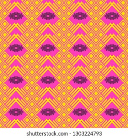 Vector trendy seamless decorative ethnic pattern. Pink, yellow and black colors. Boho geometric style.