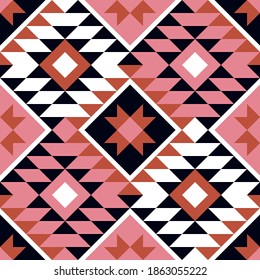 Patrón de ikat étnico de moda vectorial sin fisuras.  Estilo geométrico Boho. Patrones tribales sin fisuras dibujados a mano. Tejidos modernos, arte mural, papel envolvente.