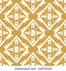 Vector trendy seamless decorative ethnic pattern. Boho geometric style. Gold and white colors.