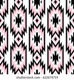 Vector trendy seamless decorative ethnic pattern. Pink and black colors. Boho geometric style. 