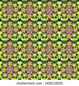 Vector trendy seamless floral pattern. Small ditsy flowers in brown, yellow and green colors.