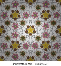Vector trendy seamless floral pattern. Small ditsy flowers in green, white and pink colors.
