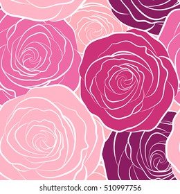 Vector trendy seamless floral pattern. Stylized hand drawn pink roses.