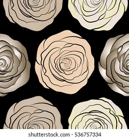 Vector trendy seamless floral pattern. Stylized hand drawn beige and neutral roses.