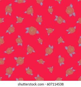 Vector trendy seamless floral pattern. Stylized hand drawn blue, beige and red roses.