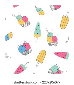 Patrón de helados sin costura vectorial. Fondo moderno de impresión de moda de verano