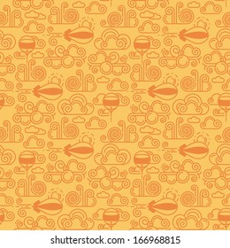 Vector Trendy Seamless Pattern with Airships and Balloons in the Sky