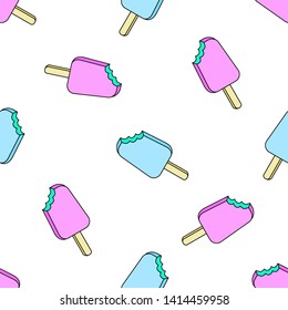 Vector trendy seamless pattern with bitten ice cream. Modern summer fashion print background