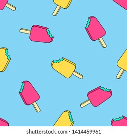 Vector trendy seamless pattern with bitten ice cream. Modern summer fashion print background