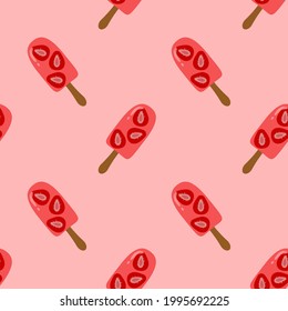 Vector trendy seamless pattern with bitten ice cream. Modern summer fashion print background