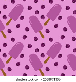 Vector trendy seamless pattern with bitten ice cream. Modern summer fashion print background