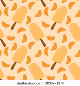 Vector trendy seamless pattern with bitten ice cream. Modern summer fashion print background