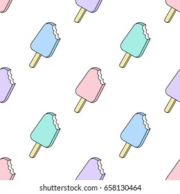 Vector trendy seamless pattern with bitten ice cream. Modern summer fashion print background