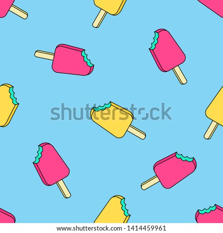 Vector trendy seamless pattern with bitten ice cream. Modern summer fashion print background