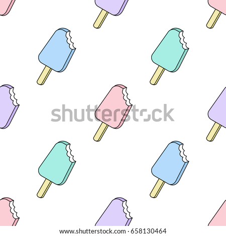 Vector trendy seamless pattern with bitten ice cream. Modern summer fashion print background