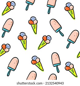 Vector trendy seamless pattern with ice cream cones. Modern summer fashion print background