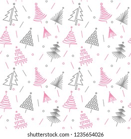 Vector trendy seamless pink and grey christmas trees pattern