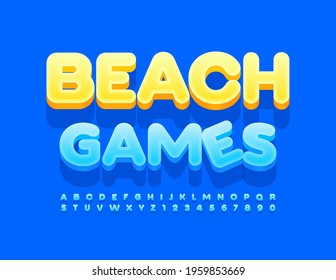 Señal de moda vectorial Juegos de Playa. Fuente moderna azul. Juego de letras y números de alfabeto 3D