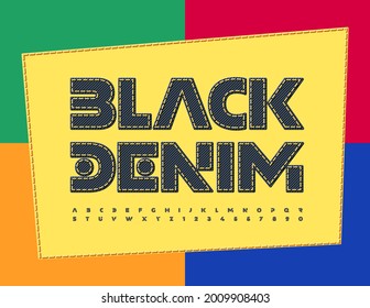 Vektor-Trendzeichen Black Denim. Abstrakte Schriftart. Moderne Alphabet-Buchstaben und -Zahlen