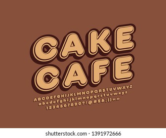 Vector trendy sign Cake Cafe with 3D  Font. Vintage style Alphabet. Isometric retro Letters, Numbers and  Symbols