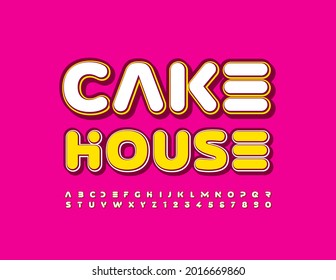 Señal de moda vectorial Cake House. Tipo de letra abstracta. Conjunto de letras y números de alfabeto de estilo retro