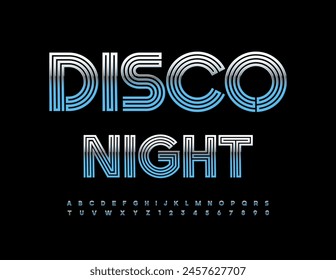 Vector trendy sign Disco Party. Exclusive Modern Font. Luxury Silver Alphabet Letters and Numbers set. 