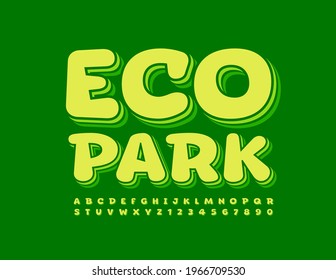 Vector trendy Sign Eco Park. Bright layered Font. Creative Alphabet Letters and Numbers.