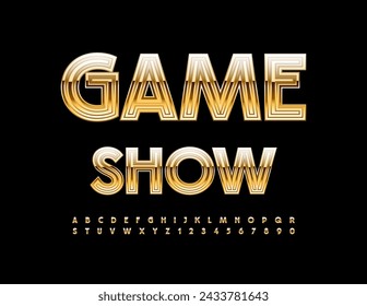 Vector trendy Sign Game Show. Modern Gold Font. Chic Alphabet Letters, Numbers and Symbols.  